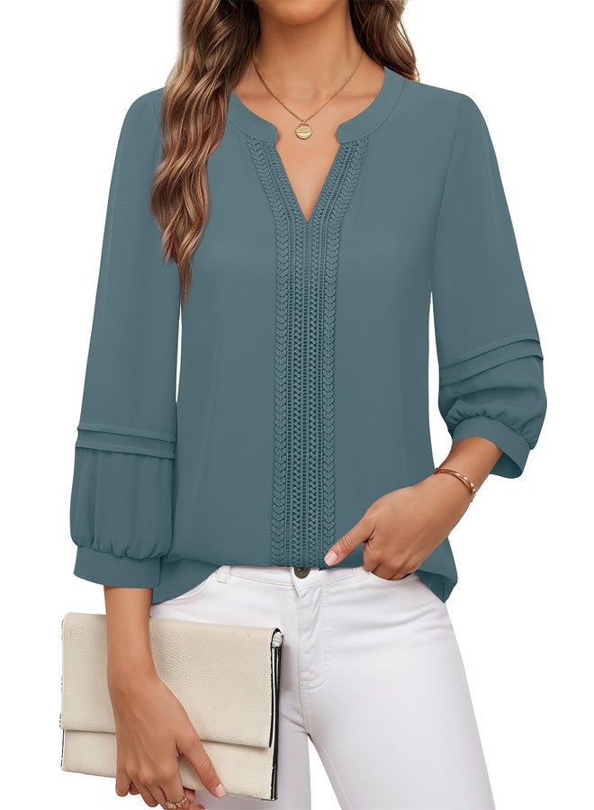 Unixseque Blouses for Women Dressy Casual: 3/4 Sleeve Work Tops for Women Office Womens Dress Shirts Business Attire Professional Formal Blouse Fall Interview Outfits Ladies Fall Clothes Blue - Image 1